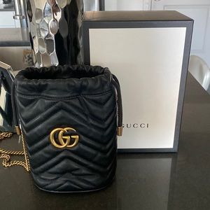 Authentic Gucci mini GG black marmont bucket bag for sale
